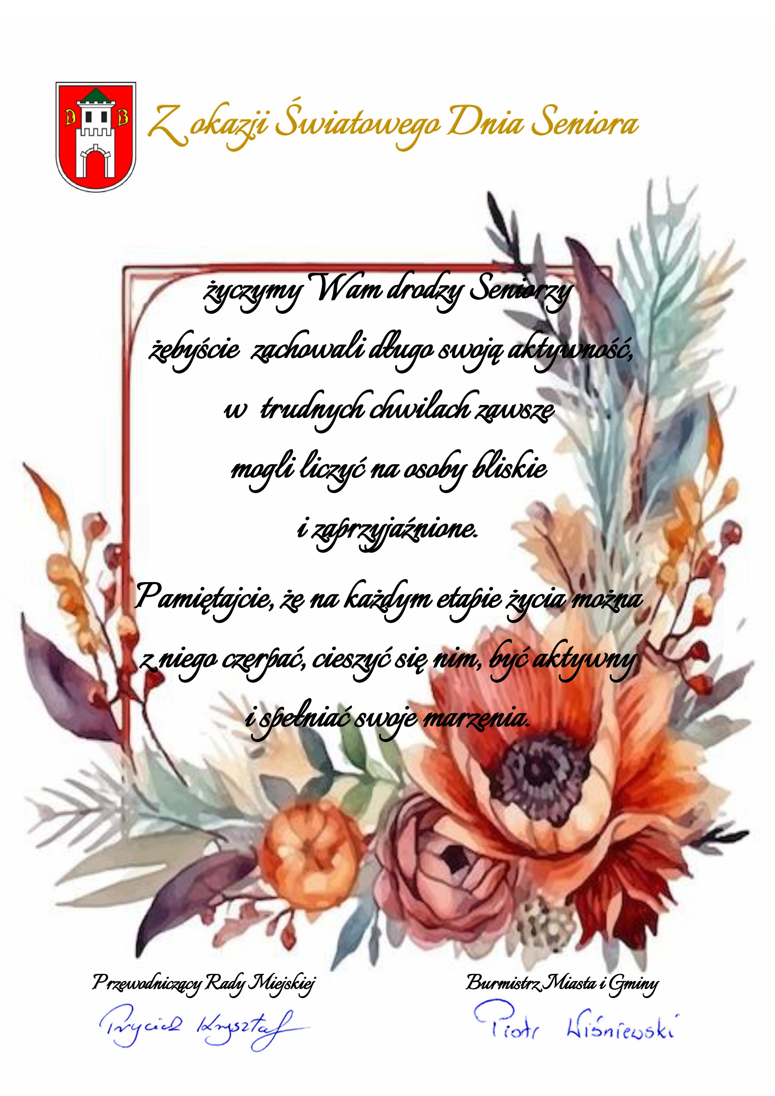 Życzenia z okazji Międzynarodowego Dnia Seniora