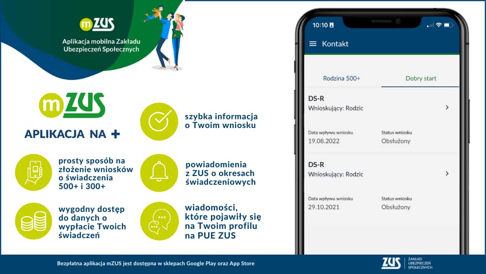 INFORMACJA ZUS - Teraz wniosek o 500 plus i 300 plus złożysz także przez smartfona